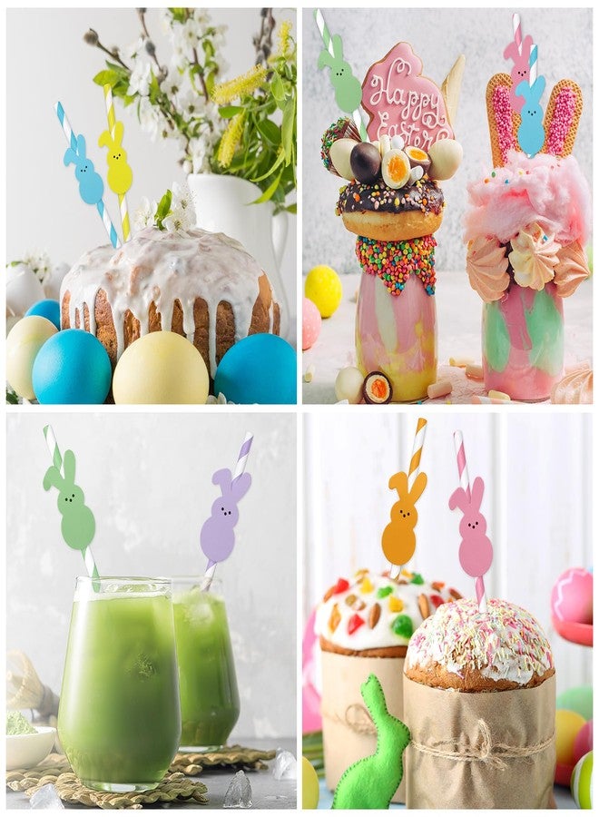 JarThenaAMCS 60Pcs Easter Paper Straws Cute Easter Bunny Drinking Straws Colorful Striped Disposable Straws for Holiday Birthday Party Supplies, 6 Designs - Image 4